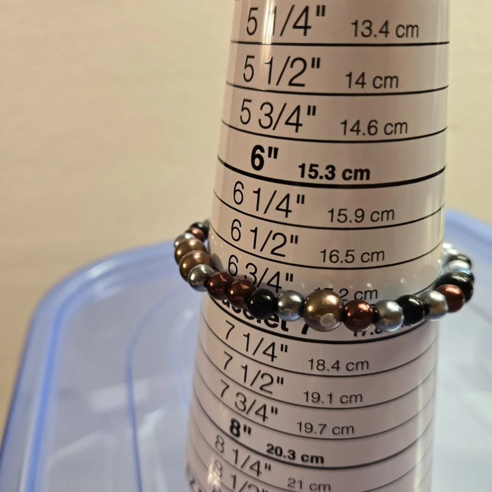 Hand Crafted Men's Black, Brown, Silver, and Copper Stretch Bracelet - Picture 6 of 8